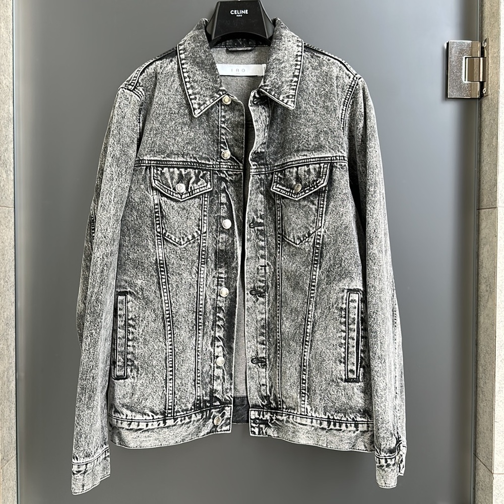 IRO Grey Gray Black Distressed Faded Denim Jean Jacket Mens Musica 22S